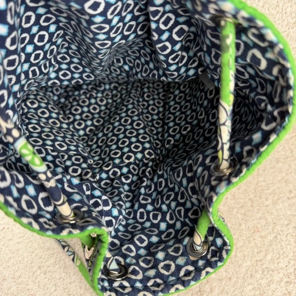Vera Bradley Cupcake Green Quilted Cotton Drawstring Cinch Backpack Bag Retired